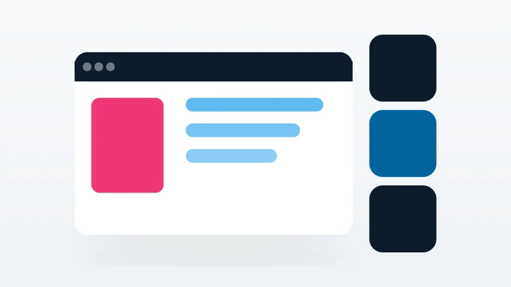 Flat vector illustration of a browser window beside square content blocks.