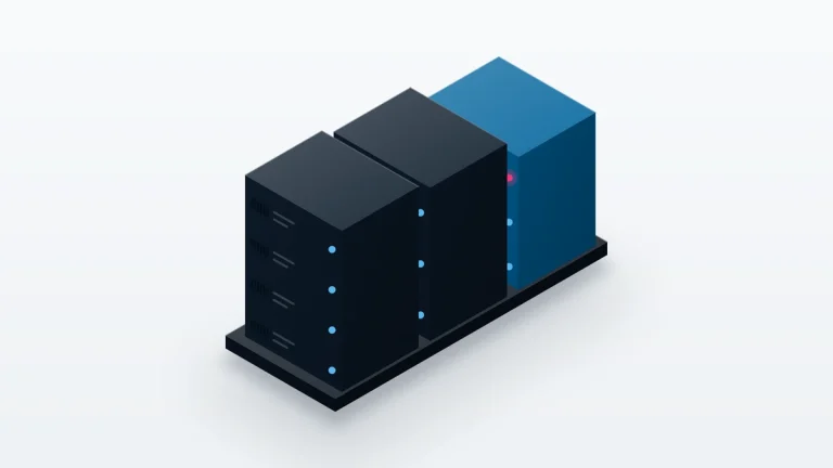 Isometric illustration of server racks standing side by side.