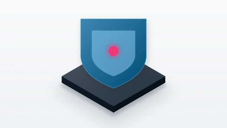 Isometric illustration of a shield resting on a plinth.