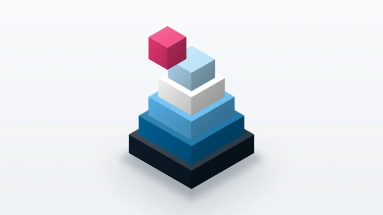 Isometric illustration of stacked tiers with a small cube on top.