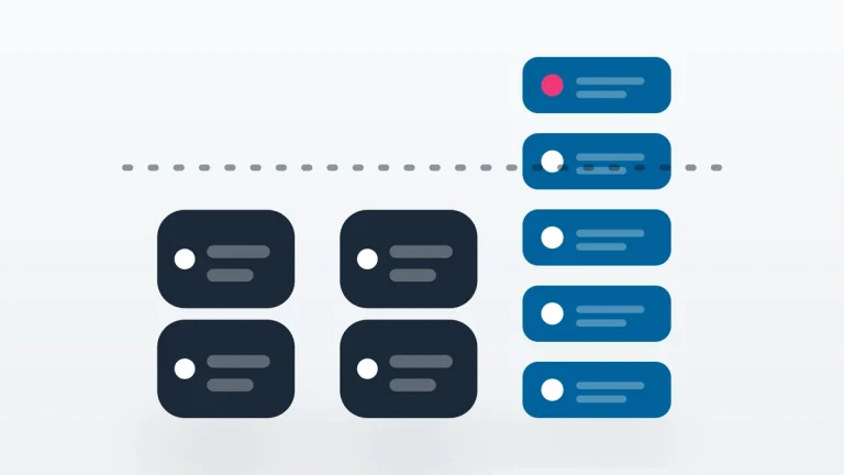 Flat vector illustration of a tall server rising past a line of shorter ones.