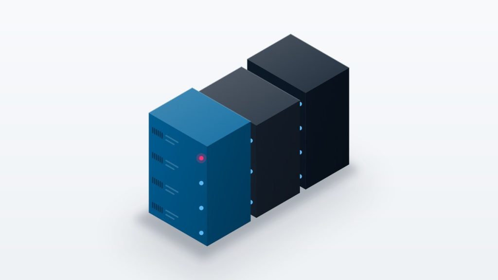 Isometric illustration of server racks standing side by side.