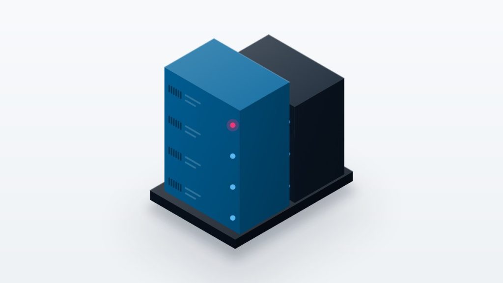 Isometric illustration of server racks standing side by side.