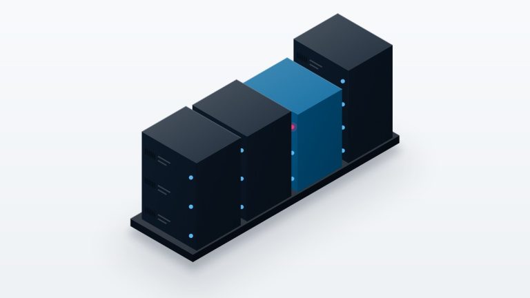 Isometric illustration of server racks standing side by side.